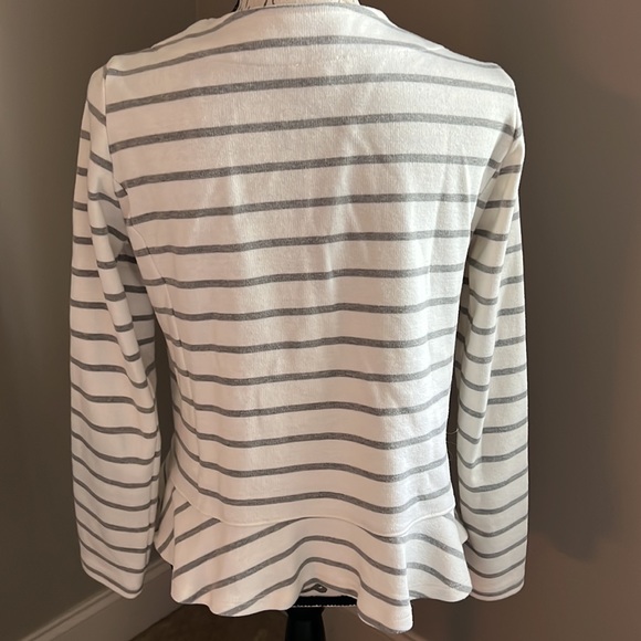 Gray striped Peplum Knit Ruffle Hem Jacket - Picture 2 of 7